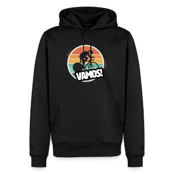 Vamos Retro-Bahnradfahrer - Männer Premium Bio Hoodie - Schwarz - Vorne - Nico (187cm)