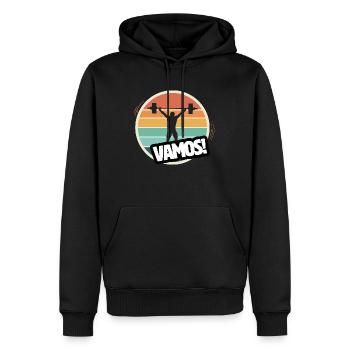 Vamos haltérophilie rétro - Sweat à capuche Premium bio Homme - noir - Devant - Nico (187cm)