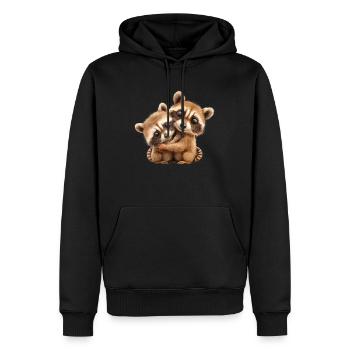 Zwei süße Waschbären, die sich umarmen - Männer Premium Bio Hoodie - Schwarz - Vorne - Nico (187cm)
