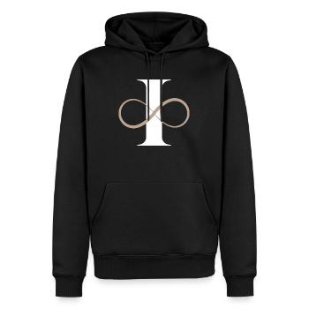 Lettre i infinie - Sweat à capuche Premium bio Homme - noir - Devant - Nico (187cm)