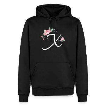 Lettre x fleurs - Sweat à capuche Premium bio Homme - noir - Devant - Nico (187cm)