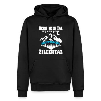Berg oder Tal ist mir egal, Hauptsache Zillertal - Männer Premium Bio Hoodie - Schwarz - Vorne - Nico (187cm)