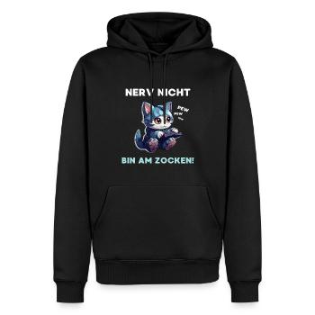 Katze Nerv nicht bin am Zocken Spruch Gaming Game - Männer Premium Bio Hoodie - Schwarz - Vorne - Nico (187cm)
