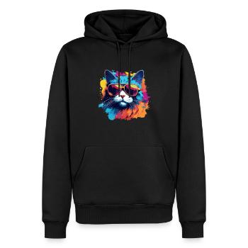 Coole Pop-Art Katze mit Sonnenbrile Bunt Kater - Männer Premium Bio Hoodie - Schwarz - Vorne - Nico (187cm)