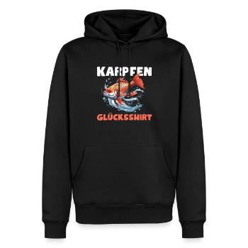 Karpfen Glücksshirt Angeln Fisch - Männer Premium Bio Hoodie - Schwarz - Vorne - Nico (187cm)