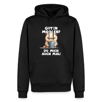 Lustiger Katze Kaffe Spruch Guten Morgen? - Männer Premium Bio Hoodie - Schwarz - Vorne - Nico (187cm)