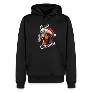Teckel avec bonnet de Père Noël - cadeau de Noël - Sweat à capuche Premium bio Homme - noir - Devant - Nico (187cm)