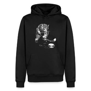 Funny Cat Hockey sur glace - Sweat à capuche Premium bio Homme - noir - Devant - Nico (187cm)