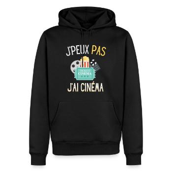 Humour | J'peux pas j'ai cinéma - Sweat à capuche Premium bio Homme - noir - Devant - Nico (187cm)