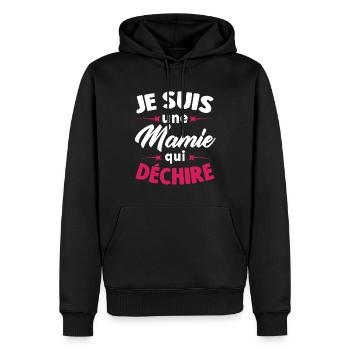 Je Suis Une Mamie Qui Déchire - Sweat à capuche Premium bio Homme - noir - Devant - Nico (187cm)