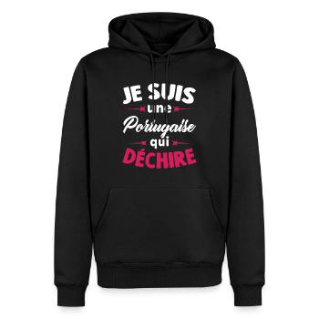 Je Suis Une Portugaise Qui Déchire - Sweat à capuche Premium bio Homme - noir - Devant - Nico (187cm)