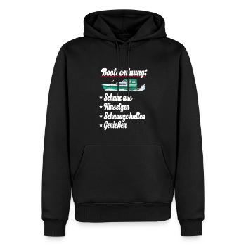 Die Bootsordnung für alle Bootseigner u. Kapitäne - Männer Premium Bio Hoodie - Schwarz - Vorne - Nico (187cm)