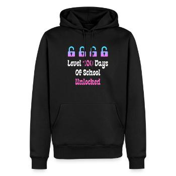 Level 100 Tage Schule freigeschaltet - Männer Premium Bio Hoodie - Schwarz - Vorne - Nico (187cm)