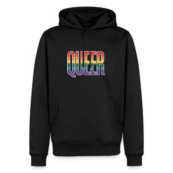 Queer - Logo arc-en-ciel queer cool - Sweat à capuche Premium bio Homme - noir - Devant - Nico (187cm)