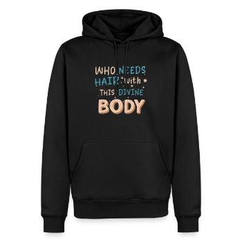 qui a besoin de cheveux avec ce corps divin - Sweat à capuche Premium bio Homme - noir - Devant - Nico (187cm)