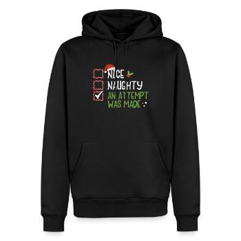 Christmas Humor Nice Naughty An Attempt Was Made - Men’s Premium Organic Hoodie - black - Front - Nico (187cm)