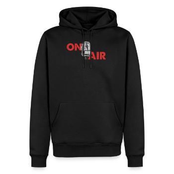On Air Podcast Microphone Présentateur d'émission de radio - Sweat à capuche Premium bio Homme - noir - Devant - Nico (187cm)