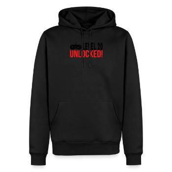 Stufe 20 - Männer Premium Bio Hoodie - Schwarz - Vorne - Nico (187cm)