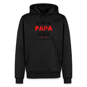 Papa INGÉNIEUR - Sweat à capuche Premium bio Homme - noir - Devant - Nico (187cm)