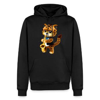 Leopard mit Saxophon - Männer Premium Bio Hoodie - Schwarz - Vorne - Nico (187cm)