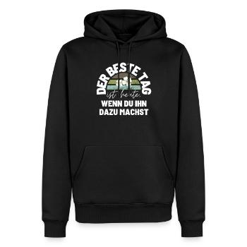 DER BESTE TAG IST HEUTE Geschenk Motivation - Männer Premium Bio Hoodie - Schwarz - Vorne - Nico (187cm)