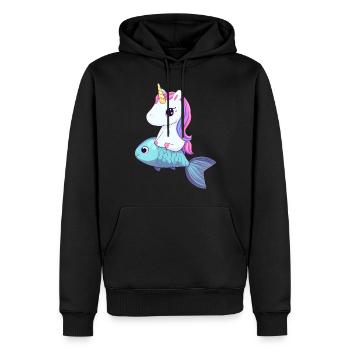 Einhorn reitet auf Fisch - Männer Premium Bio Hoodie - Schwarz - Vorne - Nico (187cm)
