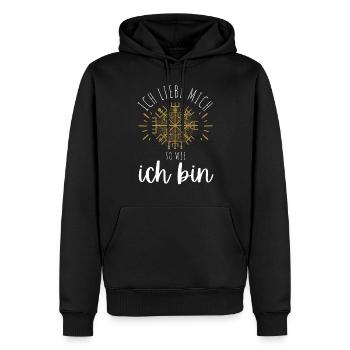 Wegweiser MOTIVATION - VEGVISIR - Männer Premium Bio Hoodie - Schwarz - Vorne - Nico (187cm)