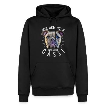MIR REICHTS ... Bulldogge Bulldog Bulldoggen - Männer Premium Bio Hoodie - Schwarz - Vorne - Nico (187cm)