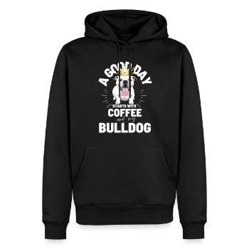 UNE BONNE JOURNÉE COMMENCE avec Coffee & Bulldog - Sweat à capuche Premium bio Homme - noir - Devant - Nico (187cm)