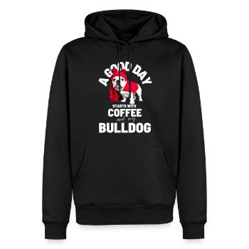 UNE BONNE JOURNÉE COMMENCE avec Coffee & Bulldog - Sweat à capuche Premium bio Homme - noir - Devant - Nico (187cm)
