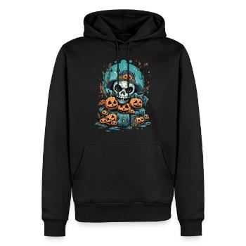 Halloween Skull & Jack O'Lanterns - Männer Premium Bio Hoodie - Schwarz - Vorne - Nico (187cm)
