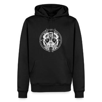 Okkulter gotischer Pitbull Baphomet - Männer Premium Bio Hoodie - Schwarz - Vorne - Nico (187cm)