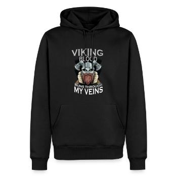 Viking Warrior - Wikingerblut fließt durch meine - Männer Premium Bio Hoodie - Schwarz - Vorne - Nico (187cm)