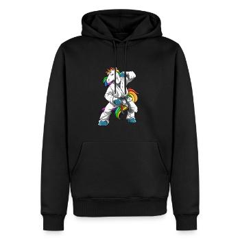 Karate Unicorn Fighter - Japanisches Mixed Martial - Männer Premium Bio Hoodie - Schwarz - Vorne - Nico (187cm)