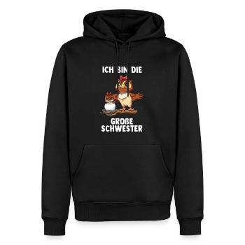 Eule Große Schwester - Ich bin Die große Schwester - Männer Premium Bio Hoodie - Schwarz - Vorne - Nico (187cm)