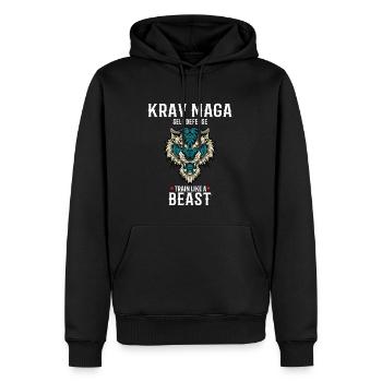 Krav Maga Lion - Trainieren wie eine Bestie - - Männer Premium Bio Hoodie - Schwarz - Vorne - Nico (187cm)