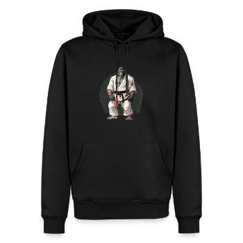Japan Karate Gorilla in Keikogi - Karateka Fighter - Männer Premium Bio Hoodie - Schwarz - Vorne - Nico (187cm)