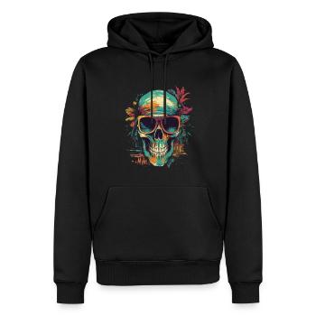 Tropical skull with sunglasses with flowers - Men’s Premium Organic Hoodie - black - Front - Nico (187cm)