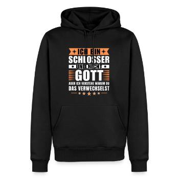 Ich bin Schlosser und nicht Gott - Männer Premium Bio Hoodie - Schwarz - Vorne - Nico (187cm)