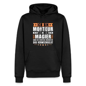 Ich bin Monteur und kein Magier - Männer Premium Bio Hoodie - Schwarz - Vorne - Nico (187cm)