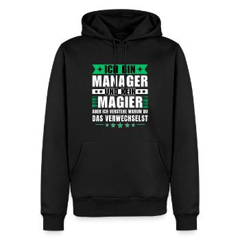 Ich bin Manager und kein Magier - Männer Premium Bio Hoodie - Schwarz - Vorne - Nico (187cm)