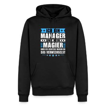 Ich bin Manager und kein Magier - Männer Premium Bio Hoodie - Schwarz - Vorne - Nico (187cm)