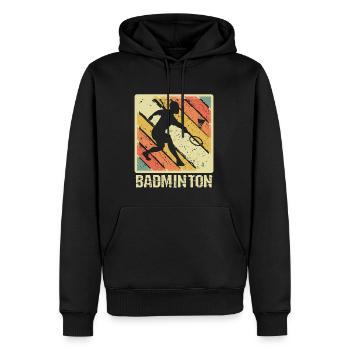 Joueur de badminton rétro au coucher du soleil - Sweat à capuche Premium bio Homme - noir - Devant - Nico (187cm)
