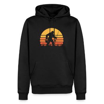 Fischer Angler Retro Sonnenuntergang Sasquatch - Männer Premium Bio Hoodie - Schwarz - Vorne - Nico (187cm)