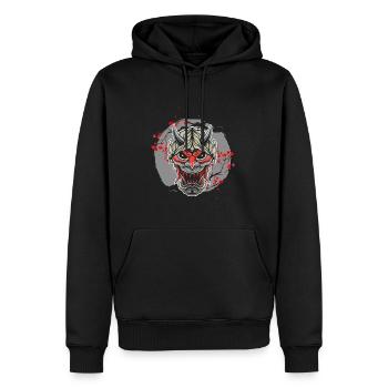 Kanji Japon Oni Démon Masque Ninja Samouraï - Sweat à capuche Premium bio Homme - noir - Devant - Nico (187cm)
