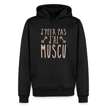 Je Peux Pas J ai Muscu - Sweat à capuche Premium bio Homme - noir - Devant - Nico (187cm)