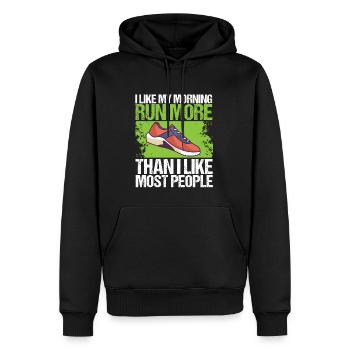 Marathon comme ma course matinale Courir - Sweat à capuche Premium bio Homme - noir - Devant - Nico (187cm)