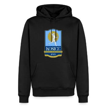 Marathon de la Paix de Košice – 2025 – Slovaquie - Sweat à capuche Premium bio Homme - noir - Devant - Nico (187cm)