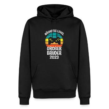 nächstes level großer bruder 2023 retro Gamer - Männer Premium Bio Hoodie - Schwarz - Vorne - Nico (187cm)
