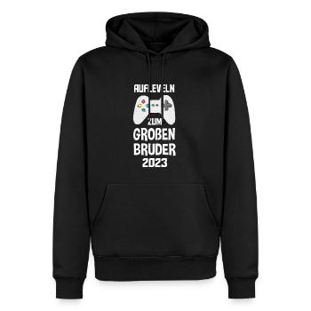 Großer Bruder 2023 Geschenk Babyparty Gamer GAMING - Männer Premium Bio Hoodie - Schwarz - Vorne - Nico (187cm)